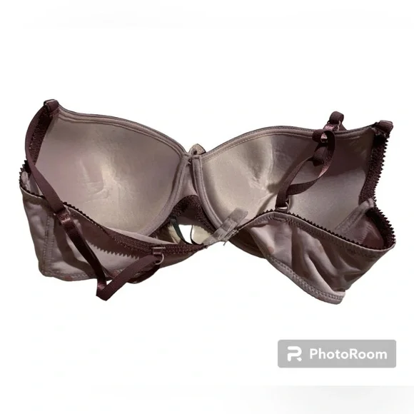 EUC Used 36D underwire Bra polka dot purple with lace trim and adjustable strap - Picture 2 of 4